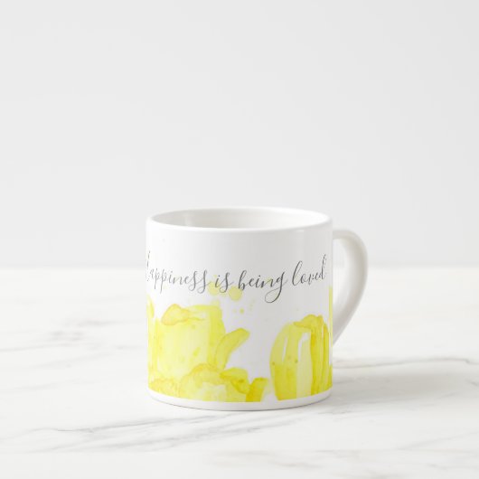 Gele Tulpen Geluk wordt geliefd Espresso Kop (Voorkant rechts)