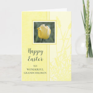 Gele Tulpen Gelukkige Paaskleinkinderen Feestdagen Kaart