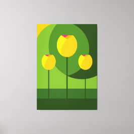 Gele Tulpen Groene Achtergrond | Bloemen Canvas Afdruk