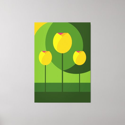 Gele Tulpen Groene Achtergrond | Bloemen Canvas Afdruk (Voorkant)