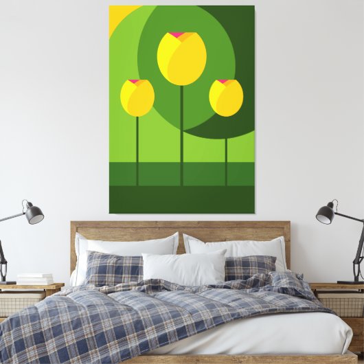 Gele Tulpen Groene Achtergrond | Bloemen Canvas Afdruk (Insitu (Slaapkamer))