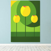 Gele Tulpen Groene Achtergrond | Bloemen Canvas Afdruk (Insitu (Houten vloer))