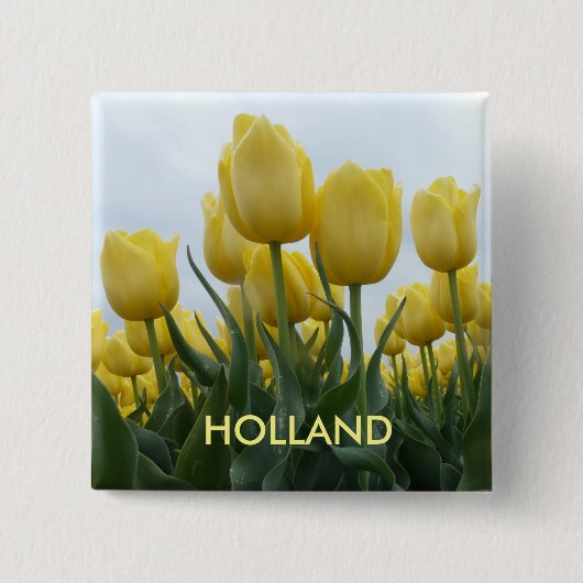 Gele Tulpen Holland Square Button (Voorkant)