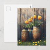 Gele Tulpen in Rustieke Cannisters Art Briefkaart (Voorkant / Achterkant)