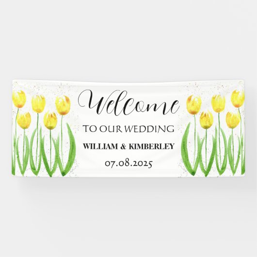 Gele Tulpen Lente Bloemen Rustieke Elegante Bruilo Spandoek (Horizontaal)