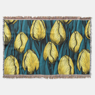 Gele tulpen met blauwe bladeren deken