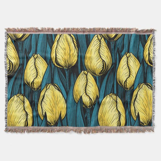 Gele tulpen met blauwe bladeren deken (Voorkant)
