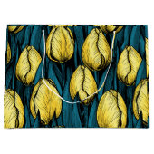 Gele tulpen met blauwe bladeren groot cadeauzakje (Voorkant)