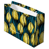Gele tulpen met blauwe bladeren groot cadeauzakje (Voorkant Gekanteld)