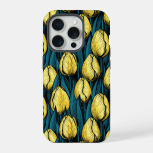 Gele tulpen met blauwe bladeren iPhone 15 pro case