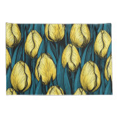 Gele tulpen met blauwe bladeren kussensloop (Achterkant-Rechts)