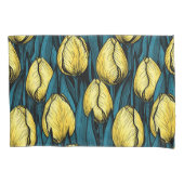 Gele tulpen met blauwe bladeren kussensloop (Voorkant-Links)