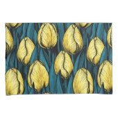 Gele tulpen met blauwe bladeren kussensloop (Voorkant-Rechts)