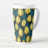 Gele tulpen met blauwe bladeren latte mok (Rechterhoek)