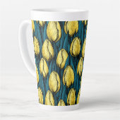 Gele tulpen met blauwe bladeren latte mok (Linkerhoek)