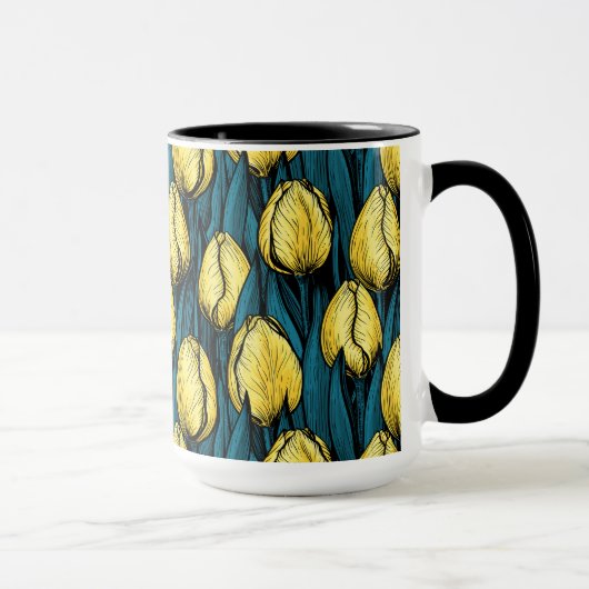 Gele tulpen met blauwe bladeren mok (Rechts)