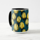 Gele tulpen met blauwe bladeren mok (Voorkant links)