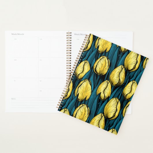 Gele tulpen met blauwe bladeren planner (Display)