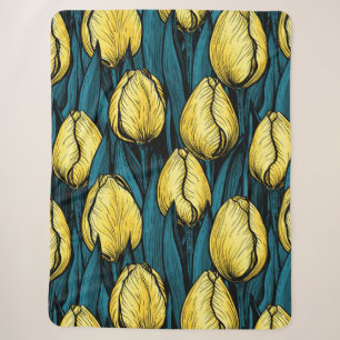 Gele tulpen met blauwe bladeren sherpa deken