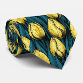 Gele tulpen met blauwe bladeren stropdas (Opgerold)