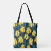 Gele tulpen met blauwe bladeren tote bag (Achterkant)
