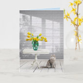 Gele tulpen met kat krijgen snel een goede Kaart (Gele Bloem)