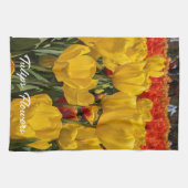 Gele tulpen met lakkop, keukendoek theedoek (Horizontaal)