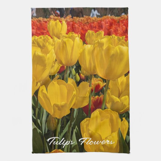Gele tulpen met lakkop, keukendoek theedoek (Verticaal)