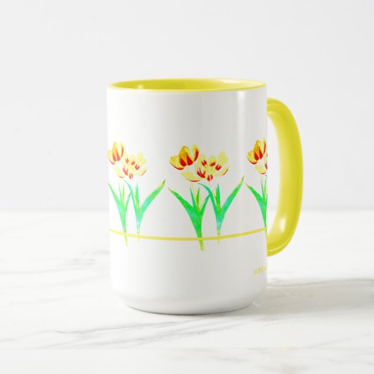 Gele tulpen met tekst grote Mok (Voorkant rechts)