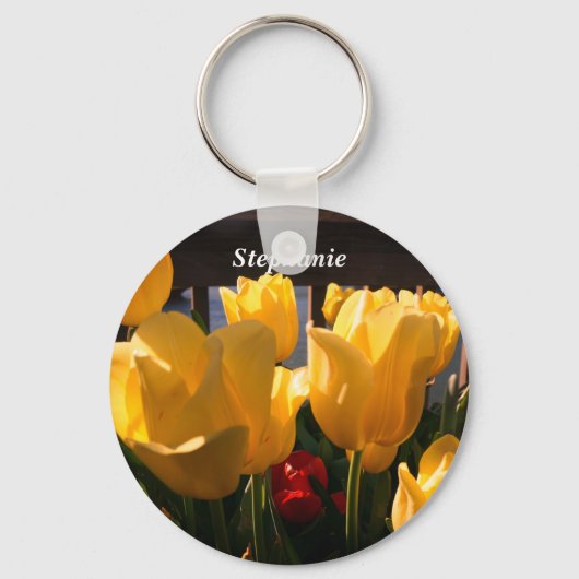 Gele Tulpen & naam Sleutelhanger (Voorkant)