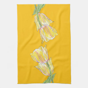 Gele tulpen op gouden achtergrond keukendoek theedoek