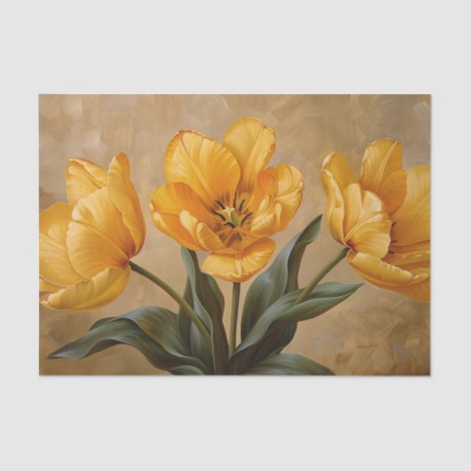 Gele Tulpen op Gouden Olieverfschilderij Decoupage Tissuepapier (Voorkant)