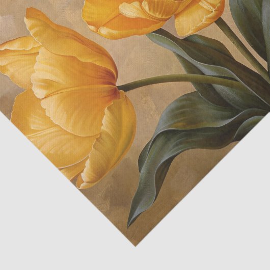 Gele Tulpen op Gouden Olieverfschilderij Decoupage Tissuepapier (Detail)
