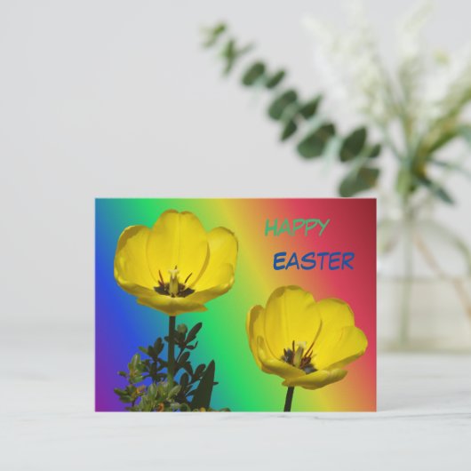 Gele Tulpen Regenboogfijn paasBriefkaart Briefkaart (Staand voorkant)