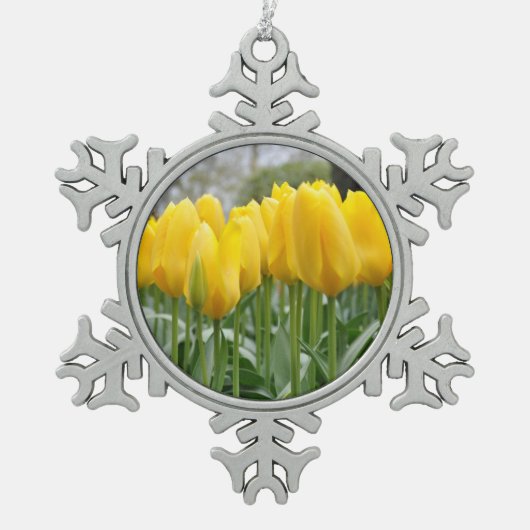 Gele tulpen tin sneeuwvlok ornament (Voorkant)
