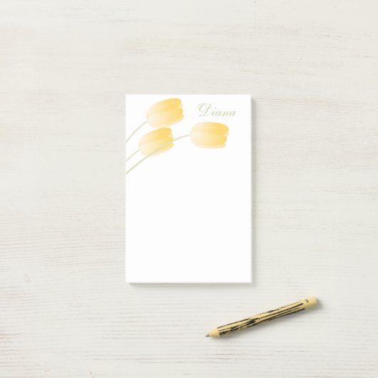 Gele tulpen van de Lente met Douane Naam Post-it® Notes (Op bureau)