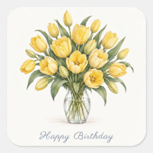 Gele tulpen verjaardagsvierkante stickers