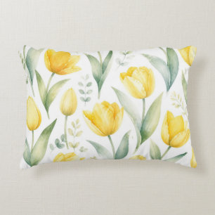 Gele tulpen watercolor bloemschilderkunst botanisc accent kussen