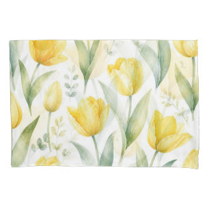 Gele tulpen watercolor bloemschilderkunst botanisc kussensloop