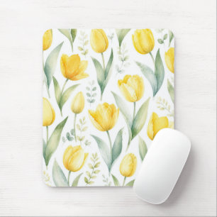 Gele tulpen watercolor bloemschilderkunst botanisc muismat