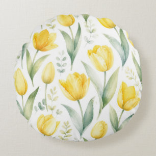 Gele tulpen watercolor bloemschilderkunst botanisc rond kussen