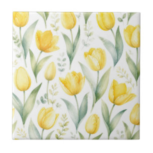 Gele tulpen watercolor bloemschilderkunst botanisc tegeltje