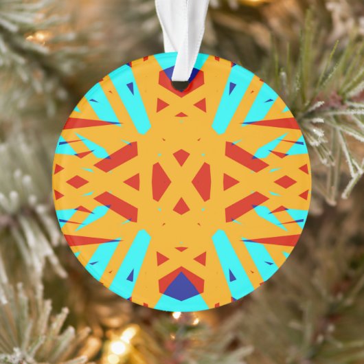 Gele Turquoise Blue Geometric Art Deco Festive Ornament (Boom)