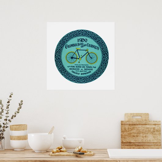 Gele Turquoise Columbia fiets en Poster (Keuken)