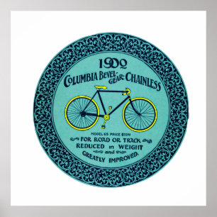 Gele Turquoise Columbia fiets en Poster
