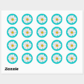 Gele Turquoise en White Daisy Ronde Sticker (Vel)