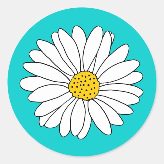 Gele Turquoise en White Daisy Ronde Sticker (Voorkant)