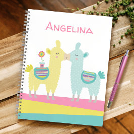 Gele turquoise lama's zoenen kawaii naam school notitieboek