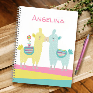 Gele turquoise lama's zoenen kawaii naam school notitieboek