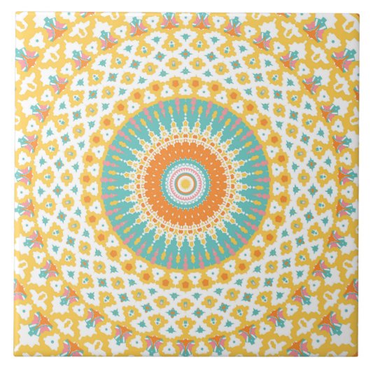 Gele Turquoise Mandala Tegeltje (Voorkant)